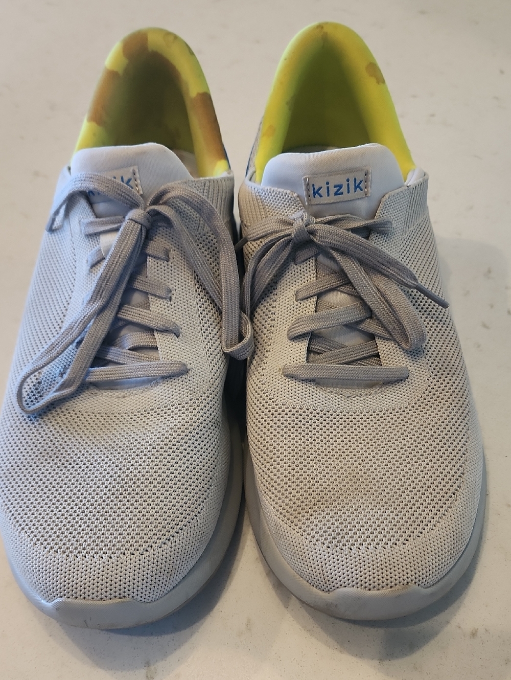 Kizik Light Gray Mesh Sneakers with Yellow Liner